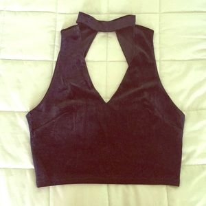 NWT velvet crop top with choker collar